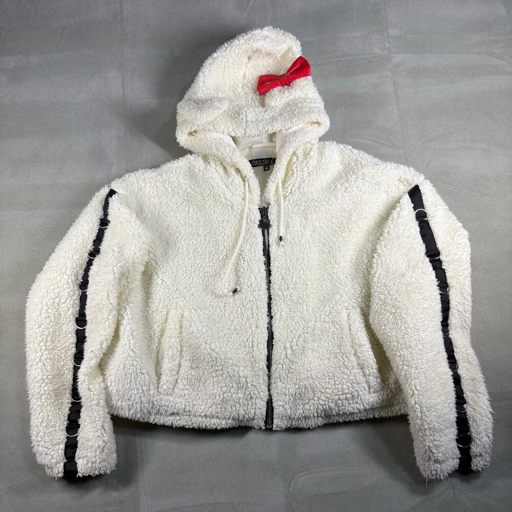 Dolls Kill x Hello Kitty Sherpa Hoodie Jacket White Goth Coquette Size M